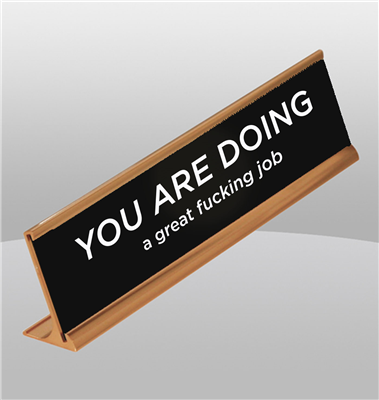 "You Are Doing a Great Fucking Job" Black Desk Name Plate